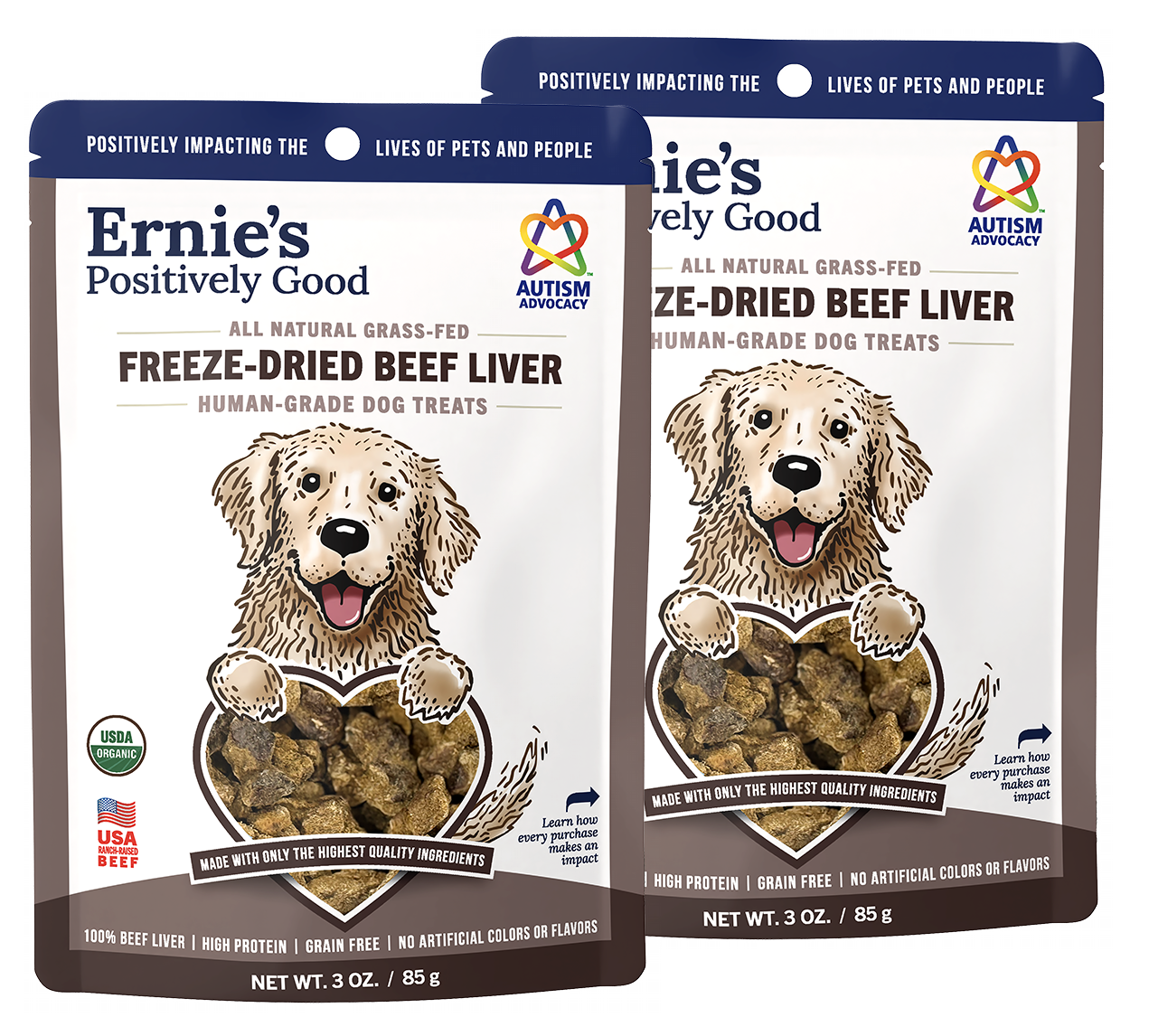 Ernie's Human Grade Organic Grass-Fed Freeze-Dried Beef Liver Dog Treats (2 Pack)