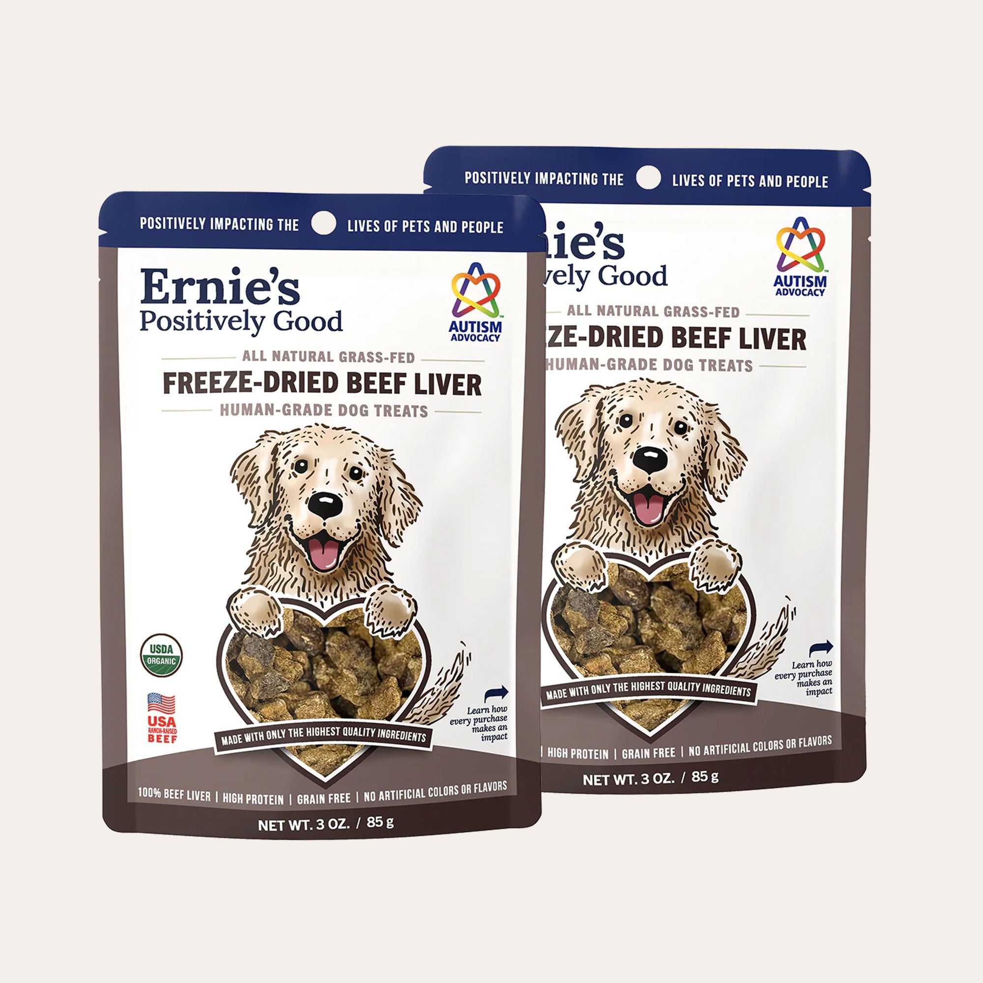Ernie's Human Grade Organic Grass-Fed Freeze-Dried Beef Liver Dog Treats (2 Pack)