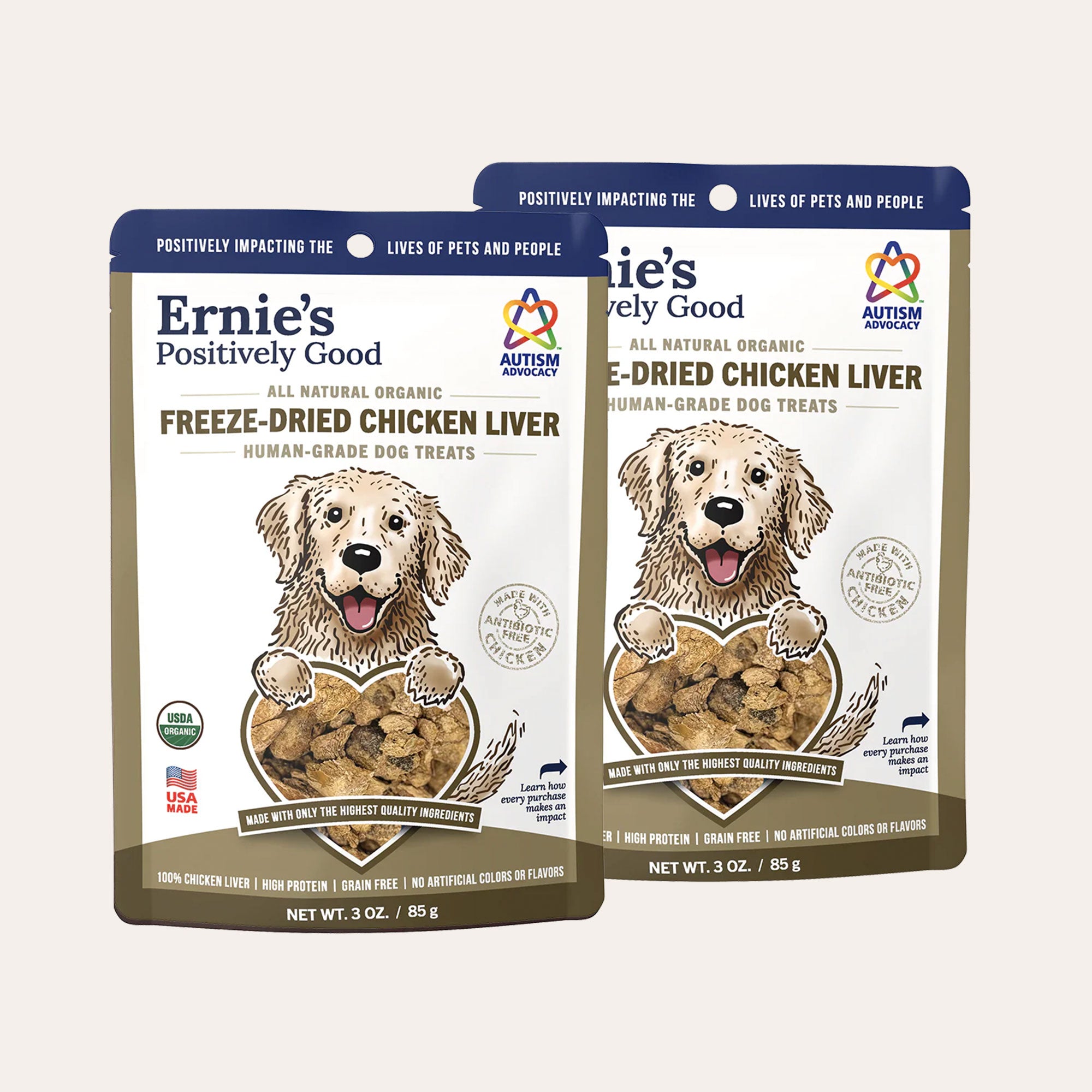 Ernie's Human Grade Organic Freeze-Dried Chicken Liver Dog Treats (2 Pack)